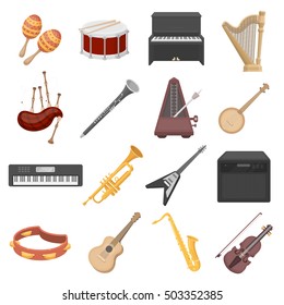 Musical instruments set icons in cartoon style. Big collection musical instruments vector symbol stock illustration