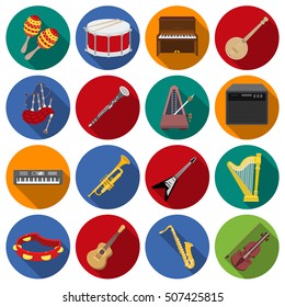 Musical instruments set icons in flat style. Big collection of musical instruments vector symbol stock illustration