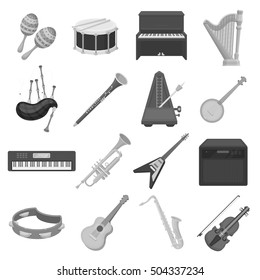 Musical instruments set icons in monochrome style. Big collection of musical instruments vector symbol stock illustration