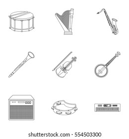 Musical instruments set icons in outline style. Big collection of musical instruments vector symbol stock illustration