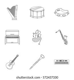 Musical instruments set icons in outline style. Big collection of musical instruments vector symbol stock illustration