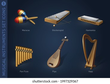 musical instruments set icons stock vector illustration collection