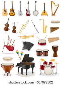 musical instruments set icons stock vector illustration isolated on white background