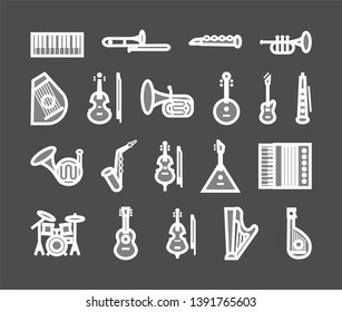 musical instruments set of icons. vector illustration on gray background