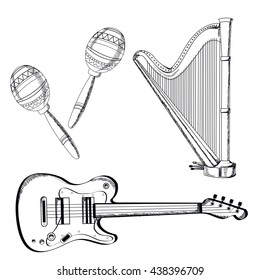 musical instruments set on white background. Vector illustration.