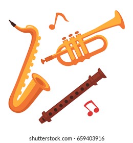 Musical instruments set on white with note signs
