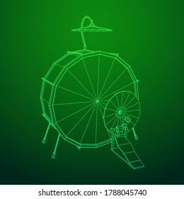 Musical instruments set. Rock band drum kit. Percussion musical instrument drums and cymbal. Wireframe low poly mesh vector illustration.