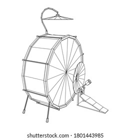 Musical instruments set. Rock band drum kit. Percussion musical instrument drums and cymbal. Wireframe low poly mesh vector illustration.