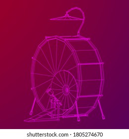 Musical instruments set. Rock band drum kit. Percussion musical instrument drums and cymbal. Wireframe low poly mesh vector illustration.