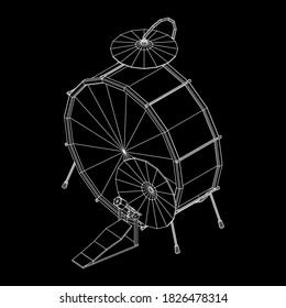 Musical instruments set. Rock band drum kit. Percussion musical instrument drums and cymbal. Wireframe low poly mesh vector illustration.