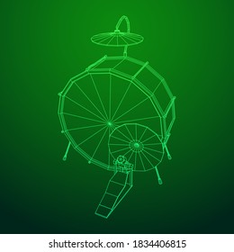 Musical instruments set. Rock band drum kit. Percussion musical instrument drums and cymbal. Wireframe low poly mesh vector illustration.