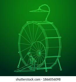 Musical instruments set. Rock band drum kit. Percussion musical instrument drums and cymbal. Wireframe low poly mesh vector illustration.