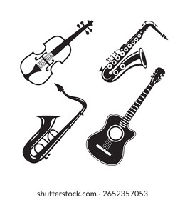 Musical instruments set silhouette isolated on white background vector