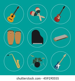 Musical instruments set for use in advertising, presentations, brochures, documents and forms, etc.