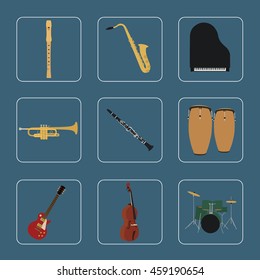 Musical instruments set for use in advertising, presentations, brochures, documents and forms, etc.