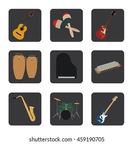 Musical instruments set for use in advertising, presentations, brochures, documents and forms, etc.