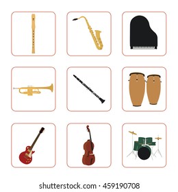 Musical instruments set for use in advertising, presentations, brochures, documents and forms, etc.