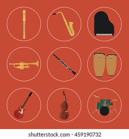 Musical instruments set for use in advertising, presentations, brochures, documents and forms, etc.