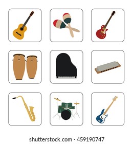 Musical instruments set for use in advertising, presentations, brochures, documents and forms, etc.