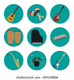 Musical instruments set for use in advertising, presentations, brochures, documents and forms, etc.
