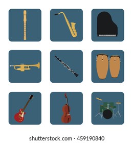 Musical instruments set for use in advertising, presentations, brochures, documents and forms, etc.