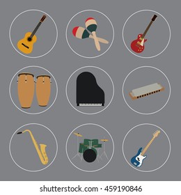 Musical instruments set for use in advertising, presentations, brochures, documents and forms, etc.