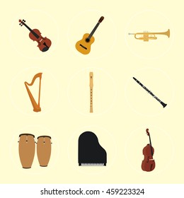 Musical instruments set for use in advertising, presentations, brochures, documents and forms, etc.