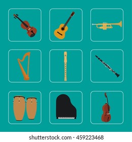 Musical instruments set for use in advertising, presentations, brochures, documents and forms, etc.