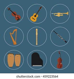 Musical instruments set for use in advertising, presentations, brochures, documents and forms, etc.
