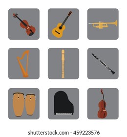 Musical instruments set for use in advertising, presentations, brochures, documents and forms, etc.