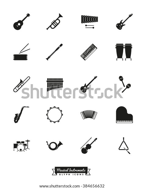 Musical Instruments Silhouette Icon Set Collection Stock Vector ...