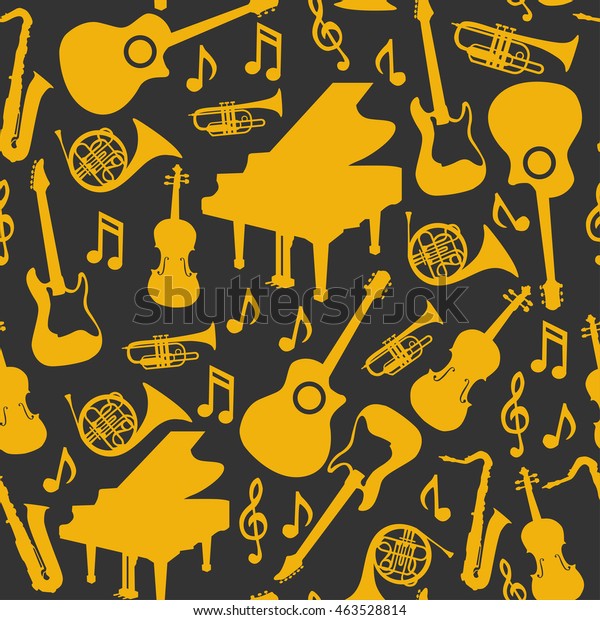 Musical Instruments Silhouette Icons Background Seamless Stock Vector