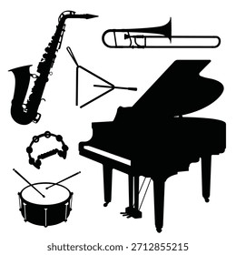 Musical instruments silhouettes isolated vector