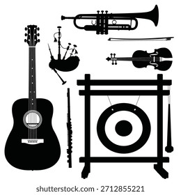 Musical instruments silhouettes isolated vector