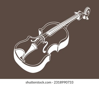 instrumentos musicales de sketch. Esbozo de arte gráfico vectorial del violín de dibujo (bolígrafo negro). Ilustración de violín acústico clásico con arco en un estilo grabado vintage.