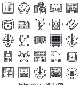 Musical Instruments and Sound Recording Outline Icon Set. 