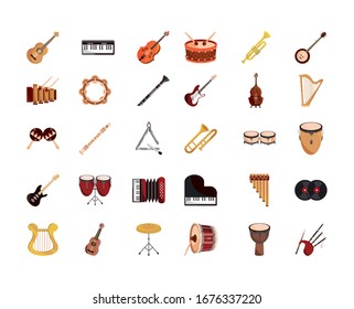 musical instruments string wind percussion icon set vector illustration isolated icon