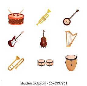 musical instruments string wind percussion icon set vector illustration isolated icon