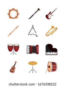 musical instruments string wind percussion icon set vector illustration isolated icon