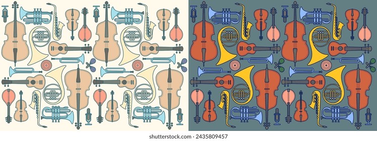 Musical instruments. Symphony orchestra. Woodwinds. Wallpaper.