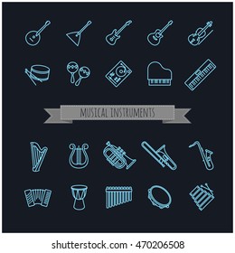 musical instruments thin line icons set