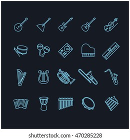 musical instruments thin line icons