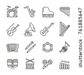 Musical instruments: thin monochrome icon set, black and white kit