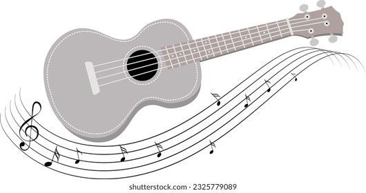 Musical instruments. Ukulele guitar with musical wave horizontal. Vector illustration