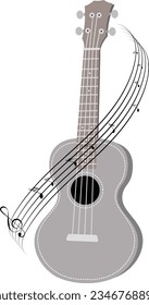 Musical instruments. Ukulele guitar with musical wave vertical. Vector illustration