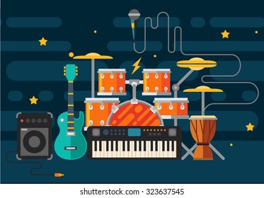 Musical instruments. Vector flat illustration