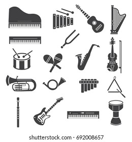 Musical instruments vector icon set grey