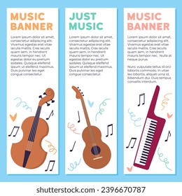 Musical instruments vector illustration. Musical instruments metaphorically converse, creating harmonious World Music Day echoes with rhythmic celebration diverse tunes. Music banner, just music