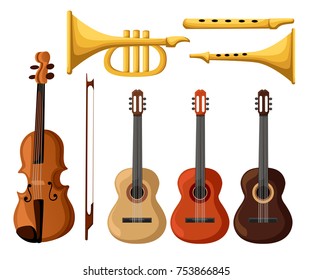 Musical instruments. Vector isolated objects guitar pipe discount Web site page and mobile app design