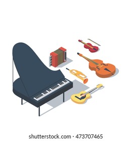 Musical instruments, vector isometric illustration